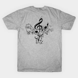 Music, decorative clef with piano and key notes T-Shirt